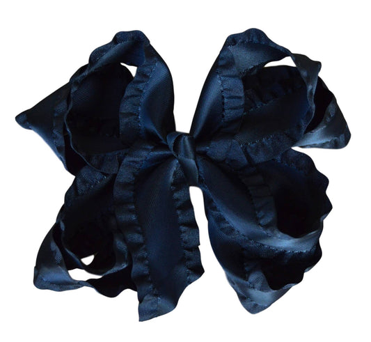 Black Double Ruffle Hair Bow