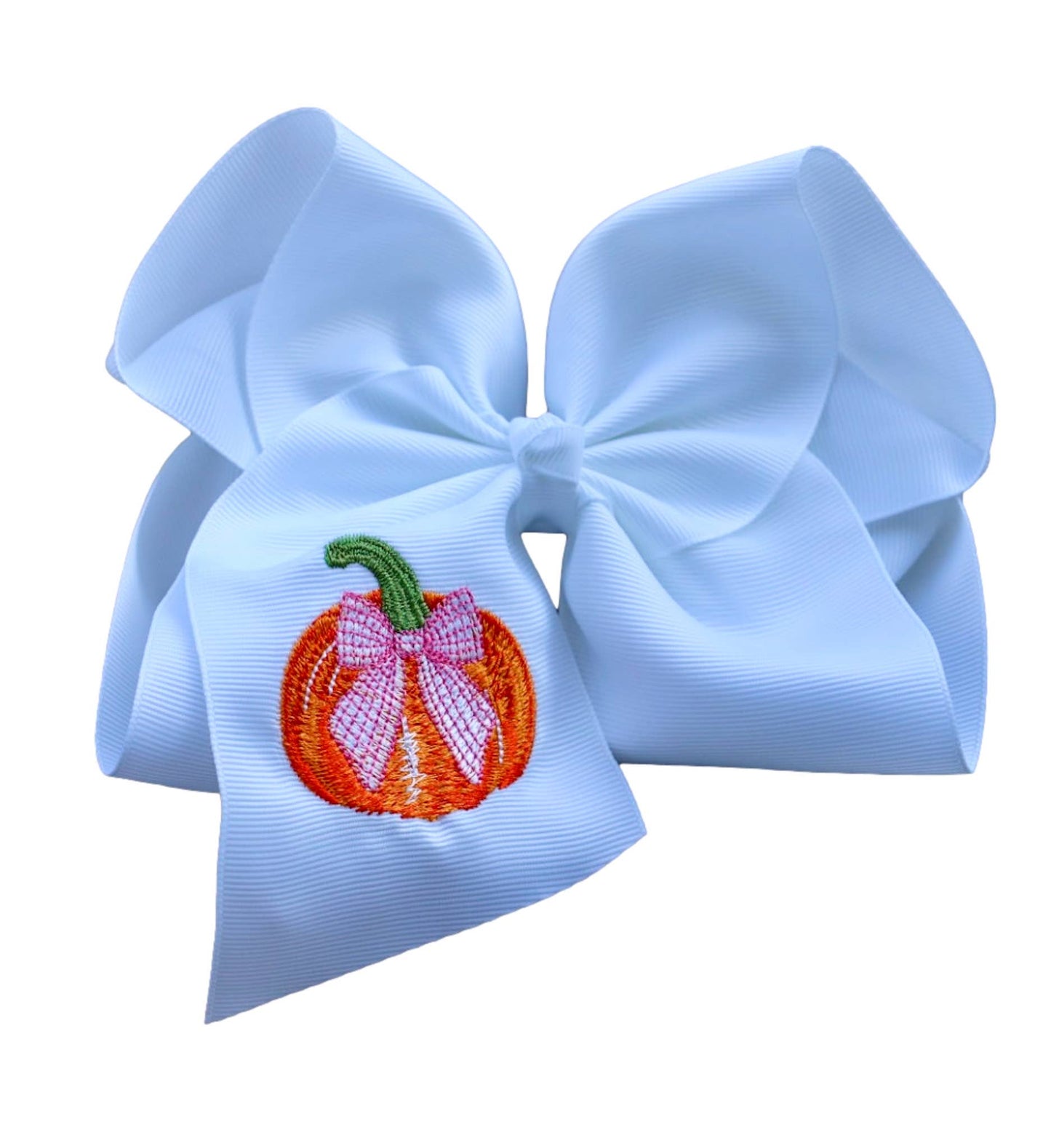 Pumpkin with Pink Gingham Bow Embroidery Bow