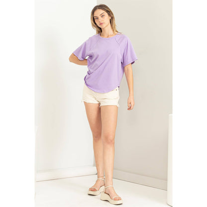 Round Neck Curved Hem Tee- Chartreuse