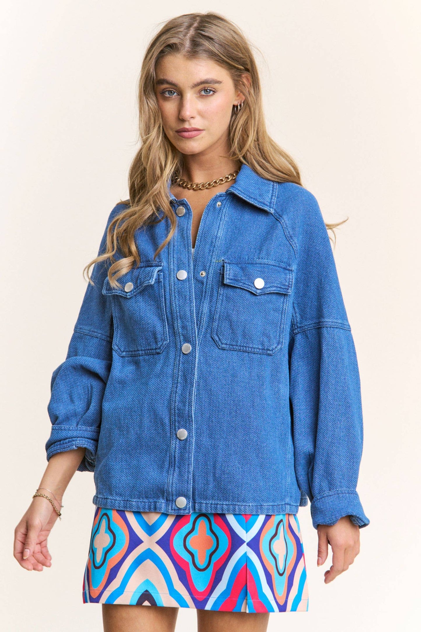 Oversized Snap Button Denim Jacket