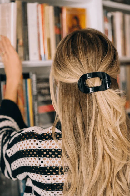 Jet Black Small Flat Round Hair Clip