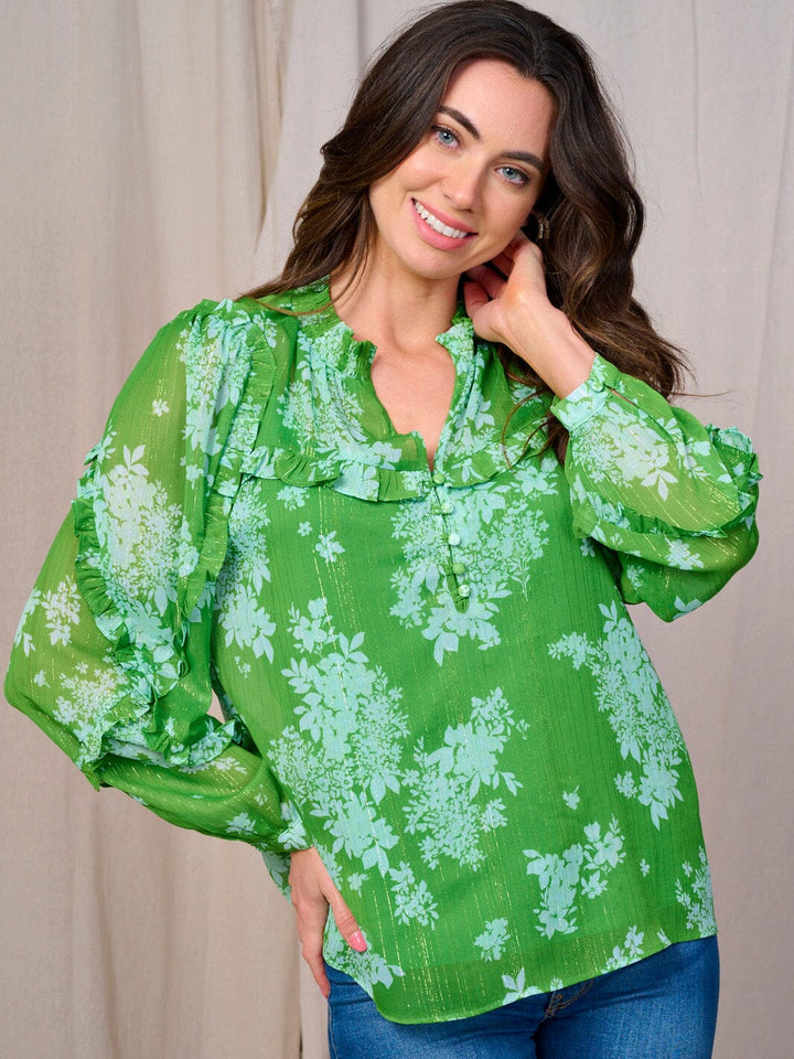 Forever Floral Blouse- Green & Blue