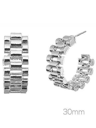 Watch Link Hoop Earrings- Silver